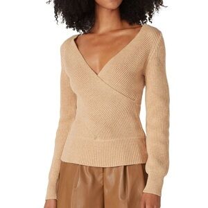 TOME NYC Merino‎ Wool Crossover Knit Beige Sweater Size XLarge